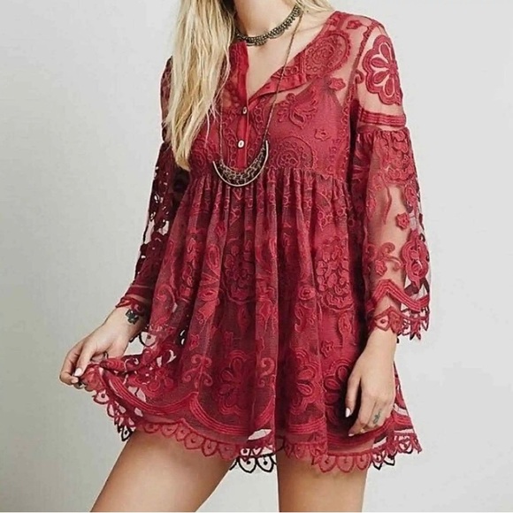 Jen's Pirate Booty Dresses & Skirts - Jen's Pirate Booty Free People Lace Embroidered Bell Sleeves Festival Boho Dress